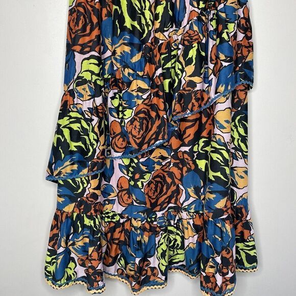 The ODELLS Paloma Skirt Womens Medium (*runs small) Floral Tiered Cotton Silk - Picture 4 of 12